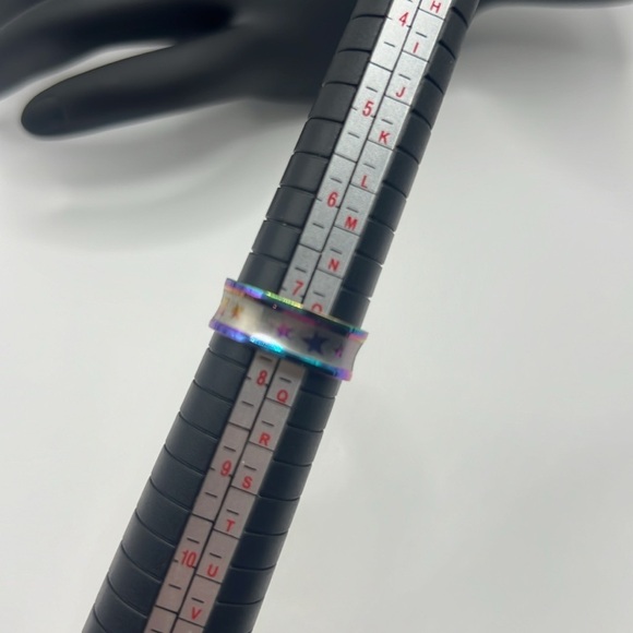 Concave Star Etched Rainbow Stainless Steel Ring - Picture 2 of 8